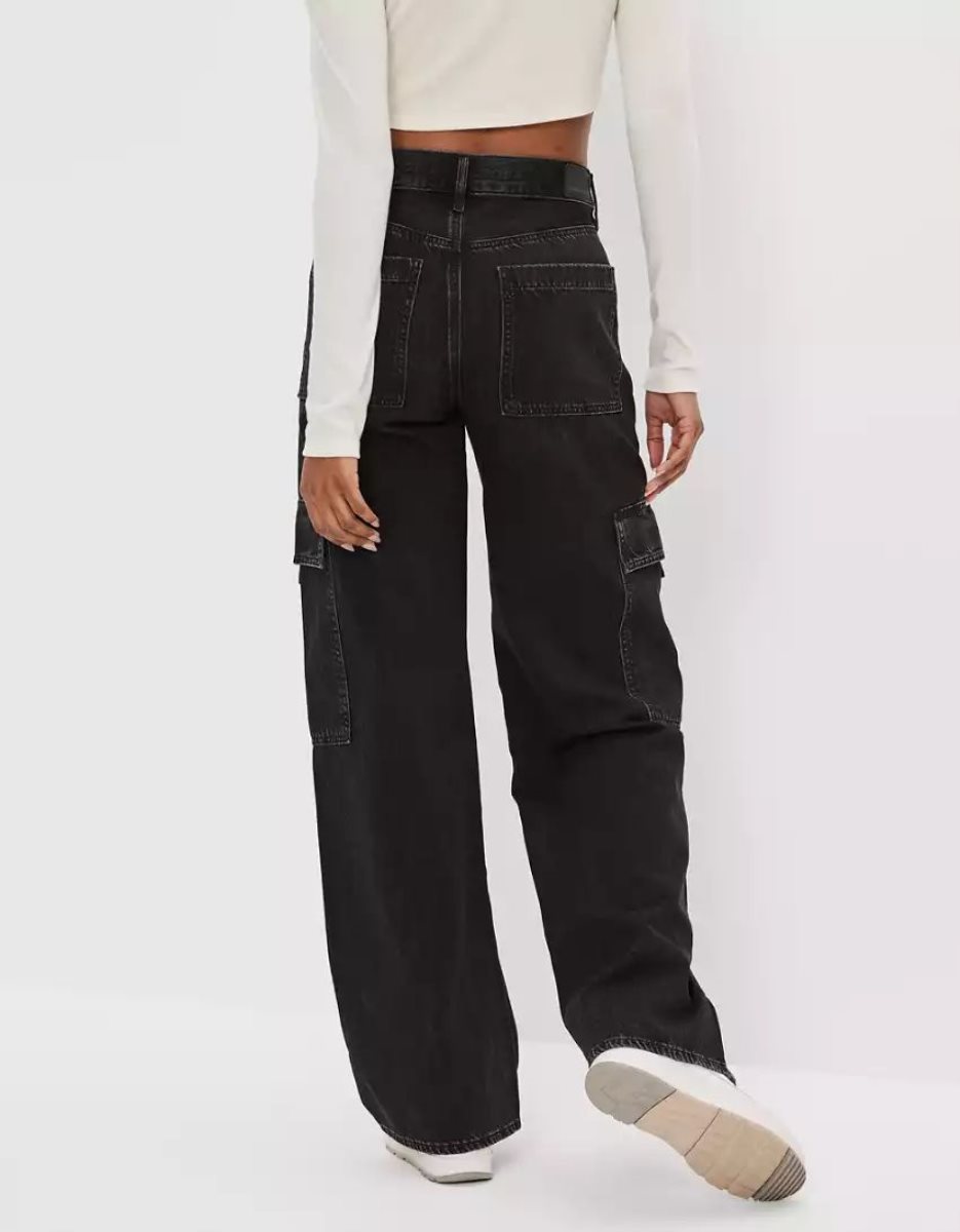 Jean American Eagle AE Super High-Waisted Cargo Baggy Larges-Leg Noir Femme | UED-31871645